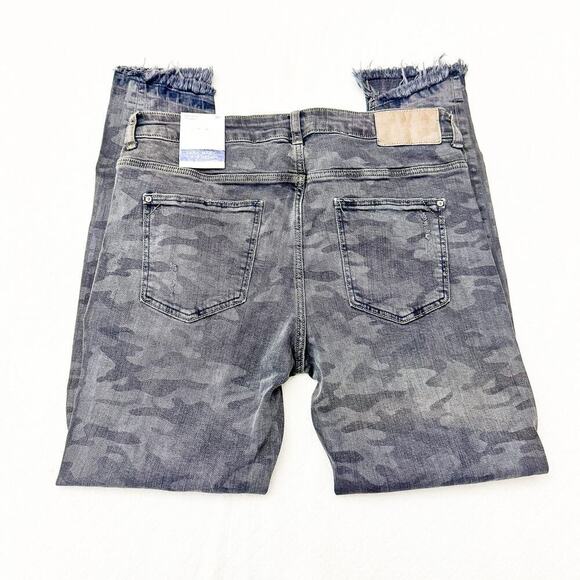 Zara Mid Rise Skinny Camouflage Patterned Print Denim Jeans Raw Hem Size 40 US8 - Picture 5 of 8
